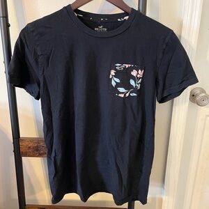Hollister Women’s Black T-Shirt with Floral Pocket